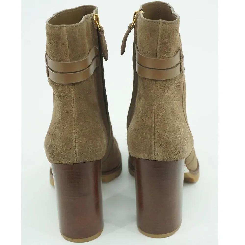 Tory Burch Leigh Suede Lace Up High Heel Ankle Boots SZ 11 Lug Logo $495